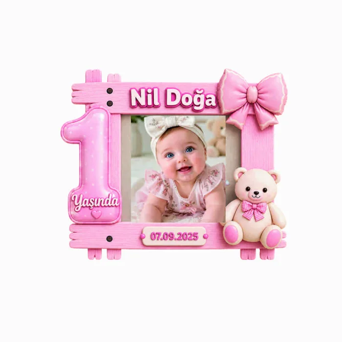 Pembe Temalı Fiyonklu Resimli Ahşap Magnet