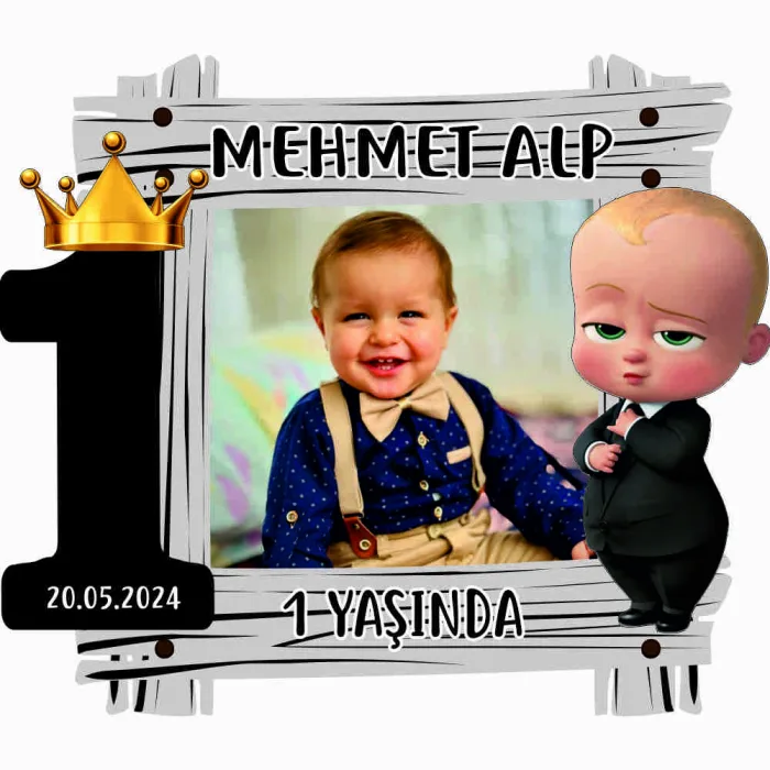Patron Bebek Temalı Resimli Ahşap Magnet