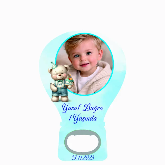 Mavi Ayılı Resimli Balon Açacak Magnet