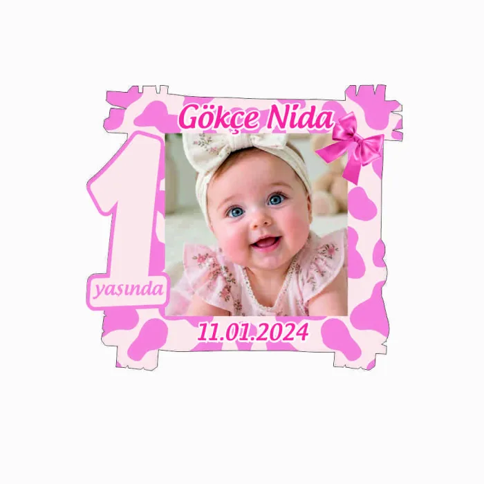 Pembe Benekli Resimli Ahşap Magnet