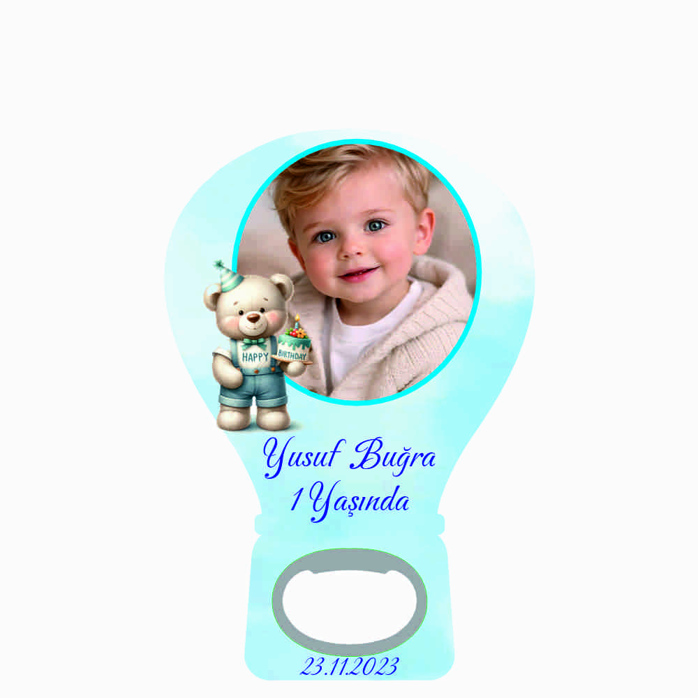 Mavi Ayılı Resimli Balon Açacak Magnet