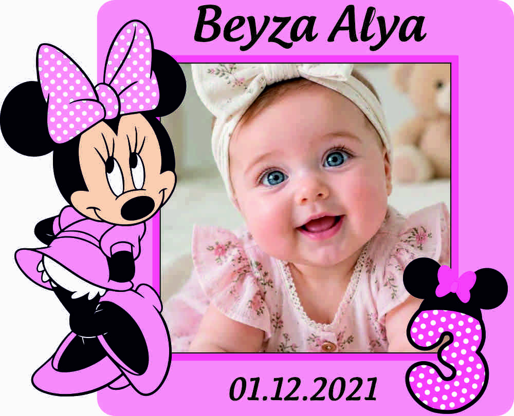Minnie Mouselu 3 Yaş Resimli Ahşap Magnet